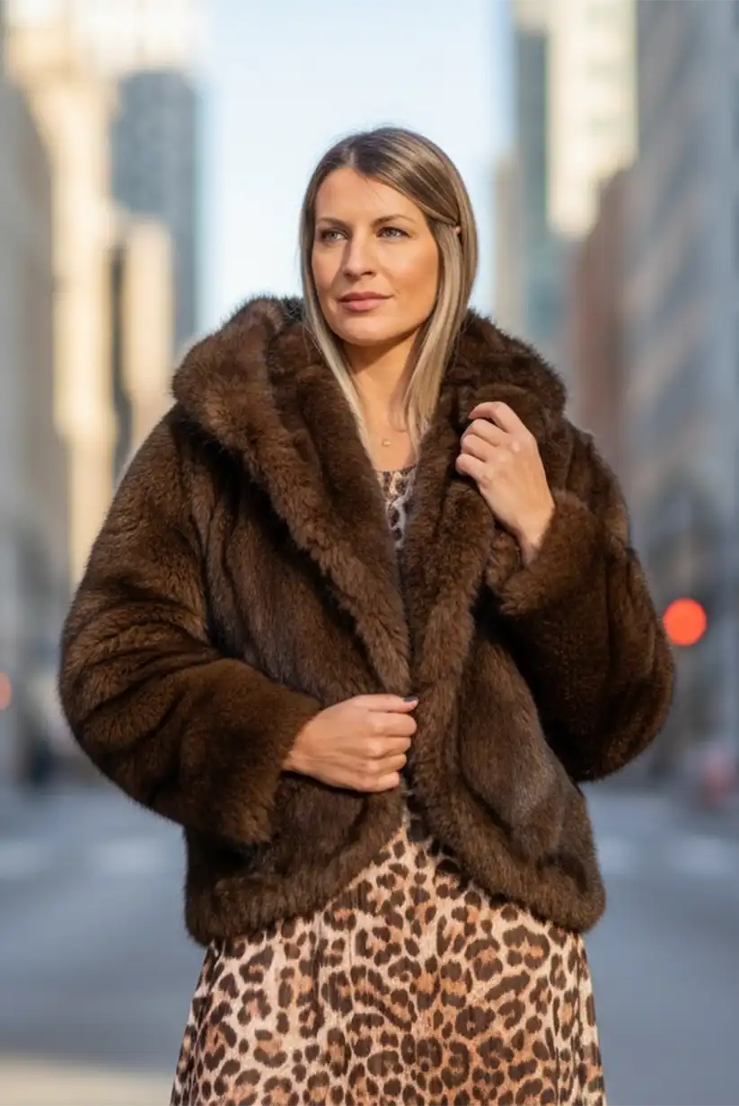 Manteau en fausse fourrure marron chocolat Alaska