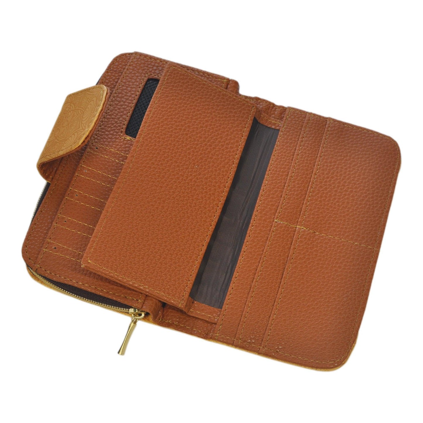 Billetero tarjetero mujer grande de piel marrón con cremallera y varios compartimentos