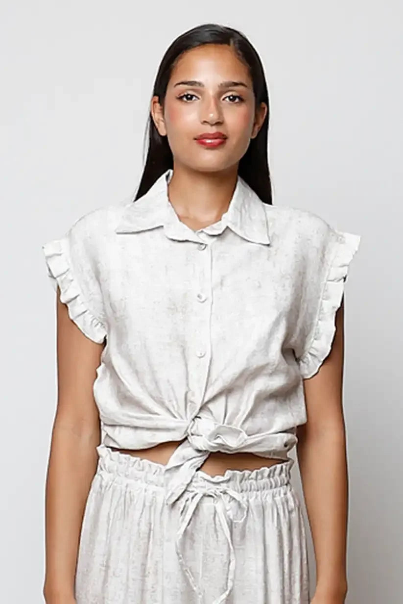 Blusa Marfil Mujer Manga Corta Abotonada Elegante y Versátil - CHICA del Sur