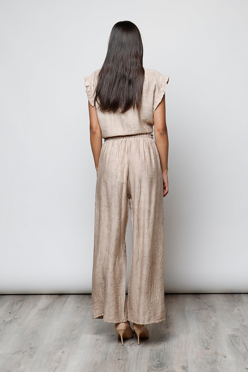 Blusa abotonada sin mangas camel con bordados - CHICA del Sur
