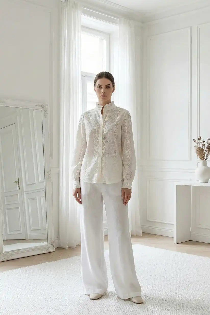 Blusa mujer manga larga de encaje crudo - CHICA del Sur