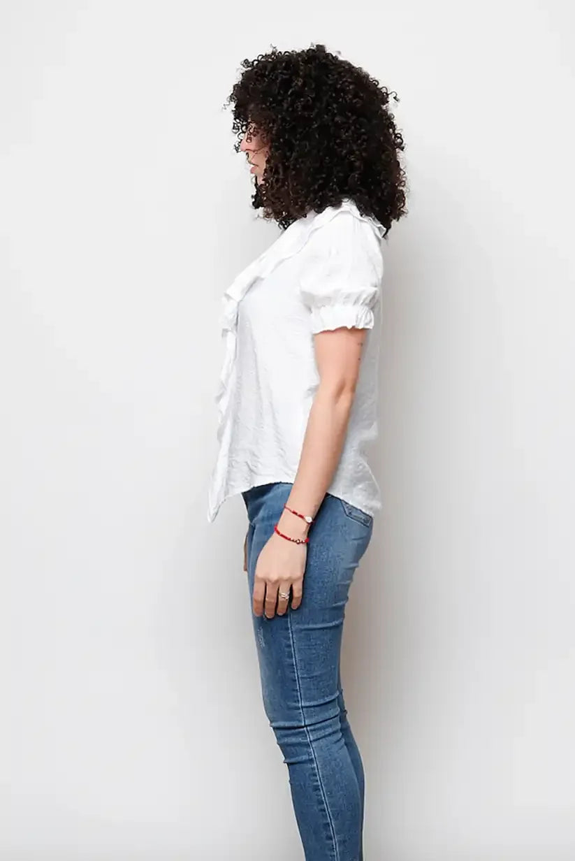 Blusa Blanca Mujer Volantes Manga Corta Elegante Casual - CHICA del Sur