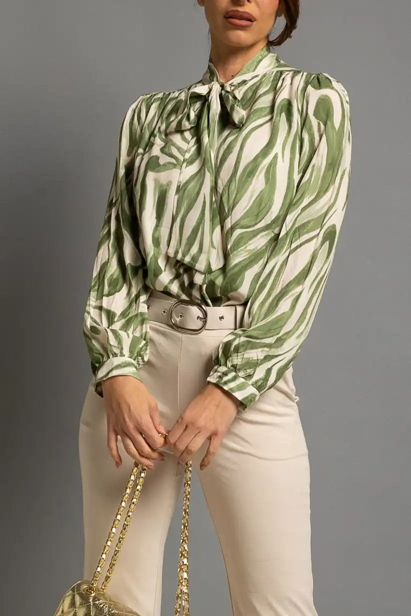 Blusa cebra kaki mujer | Cuello halter primavera verano - CHICA del Sur