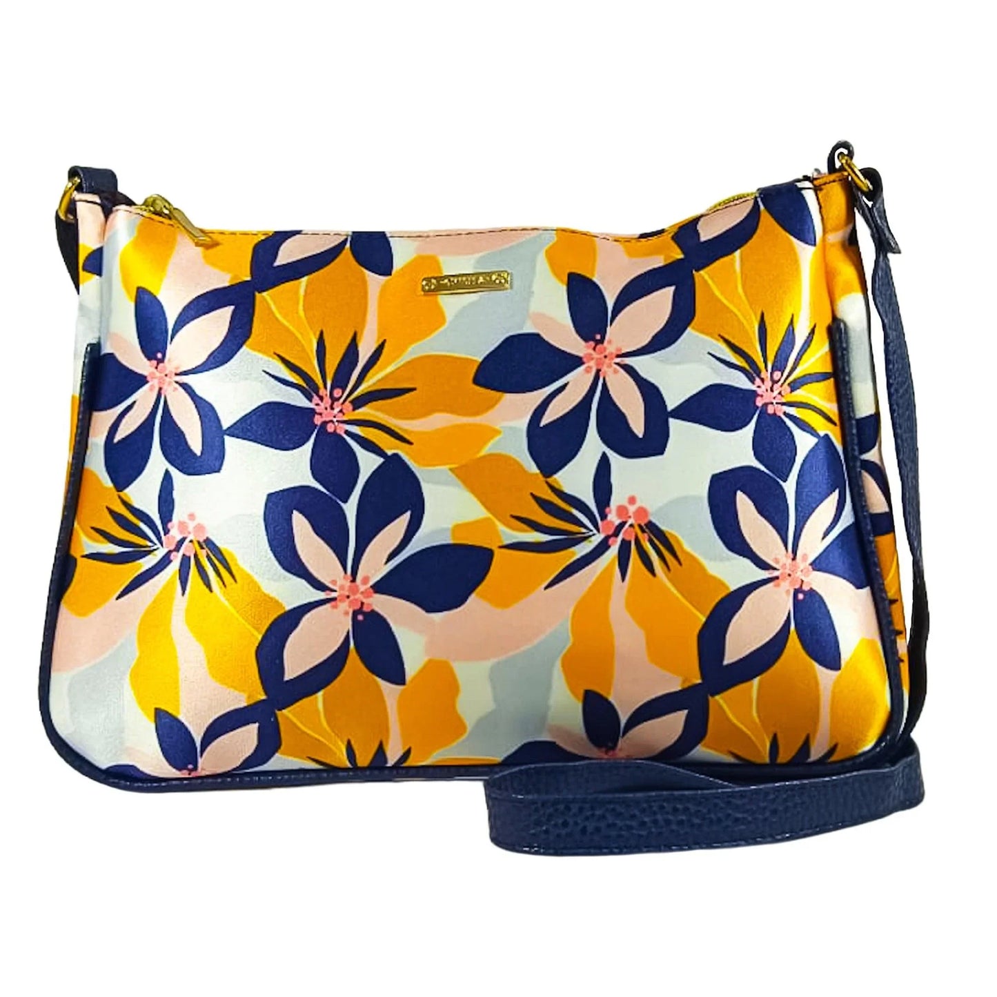 Bolso bandolera mediano Iliana Shoulder Flor Amarilla Marino | CHULA Tulum - CHICA del Sur