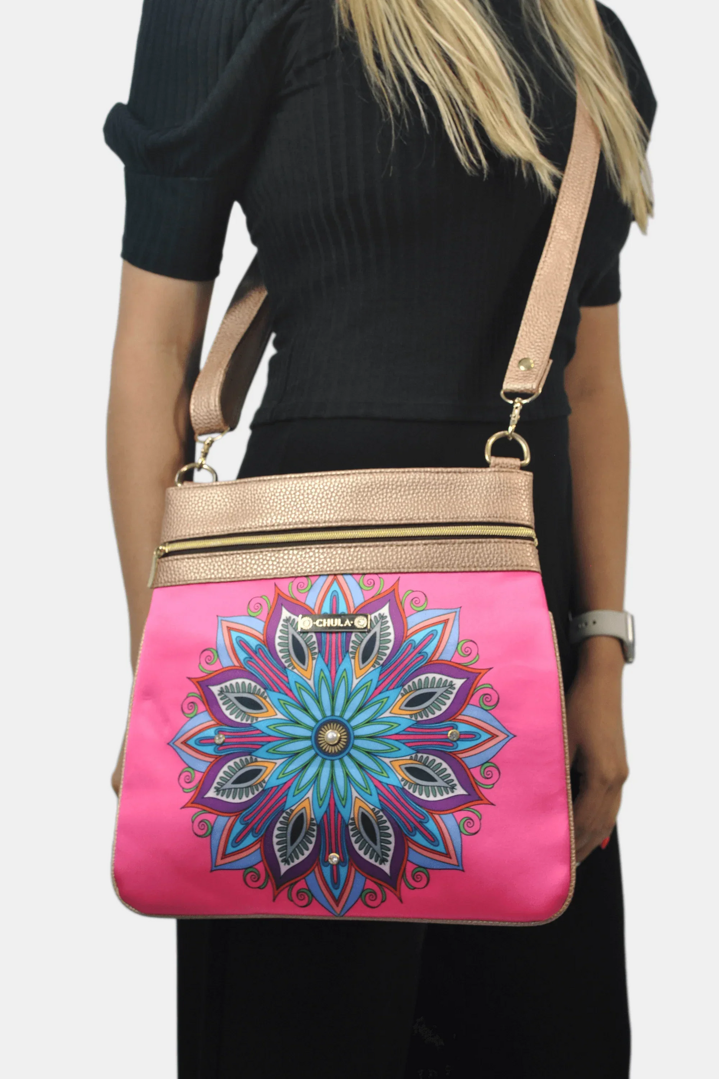 Bolso Bandolera mediano LIA Shoulder Mandala Rosa | CHULA Tulum - CHICA del Sur