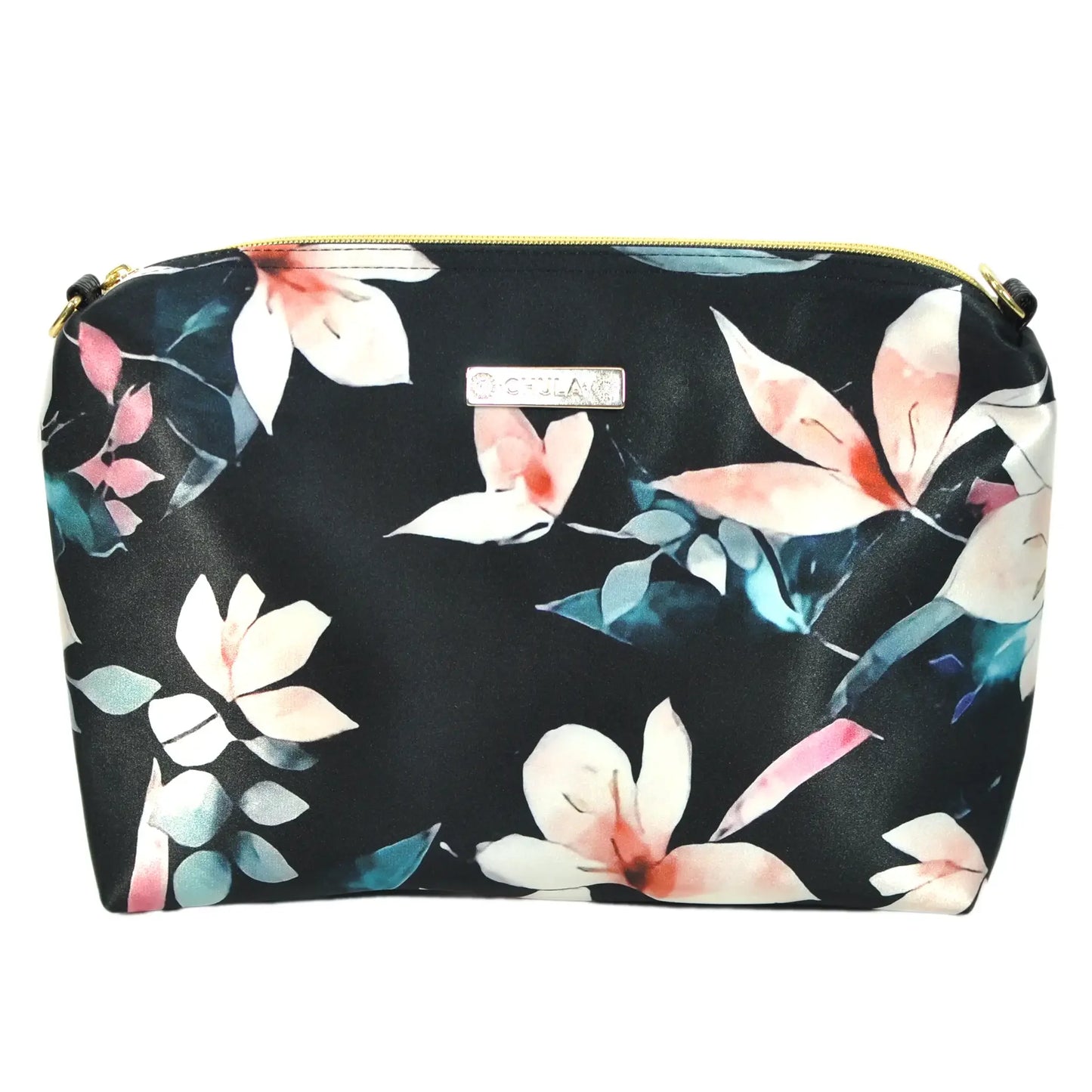 Bolso Bandolera Mediano Suzy Flor Negro Beige | CHULA Tulum - CHICA del Sur