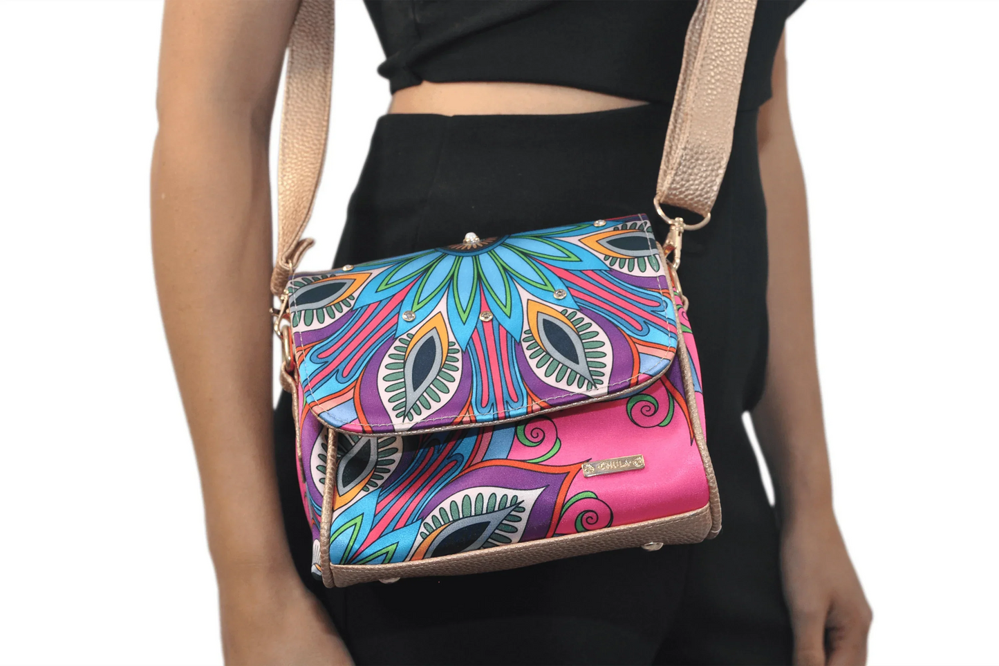 Bolso bandolera pequeño Mini Baúl Mándala Rosa | CHULA Tulum - CHICA del Sur