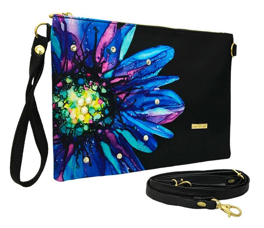 Bolso de Mano y Bandolera Pequeño Clutch Flor negra morada Aeda | CHULA Tulum - CHICA del Sur