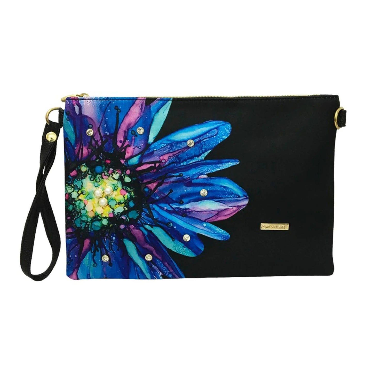 Bolso de Mano y Bandolera Pequeño Clutch Flor negra morada Aeda | CHULA Tulum - CHICA del Sur