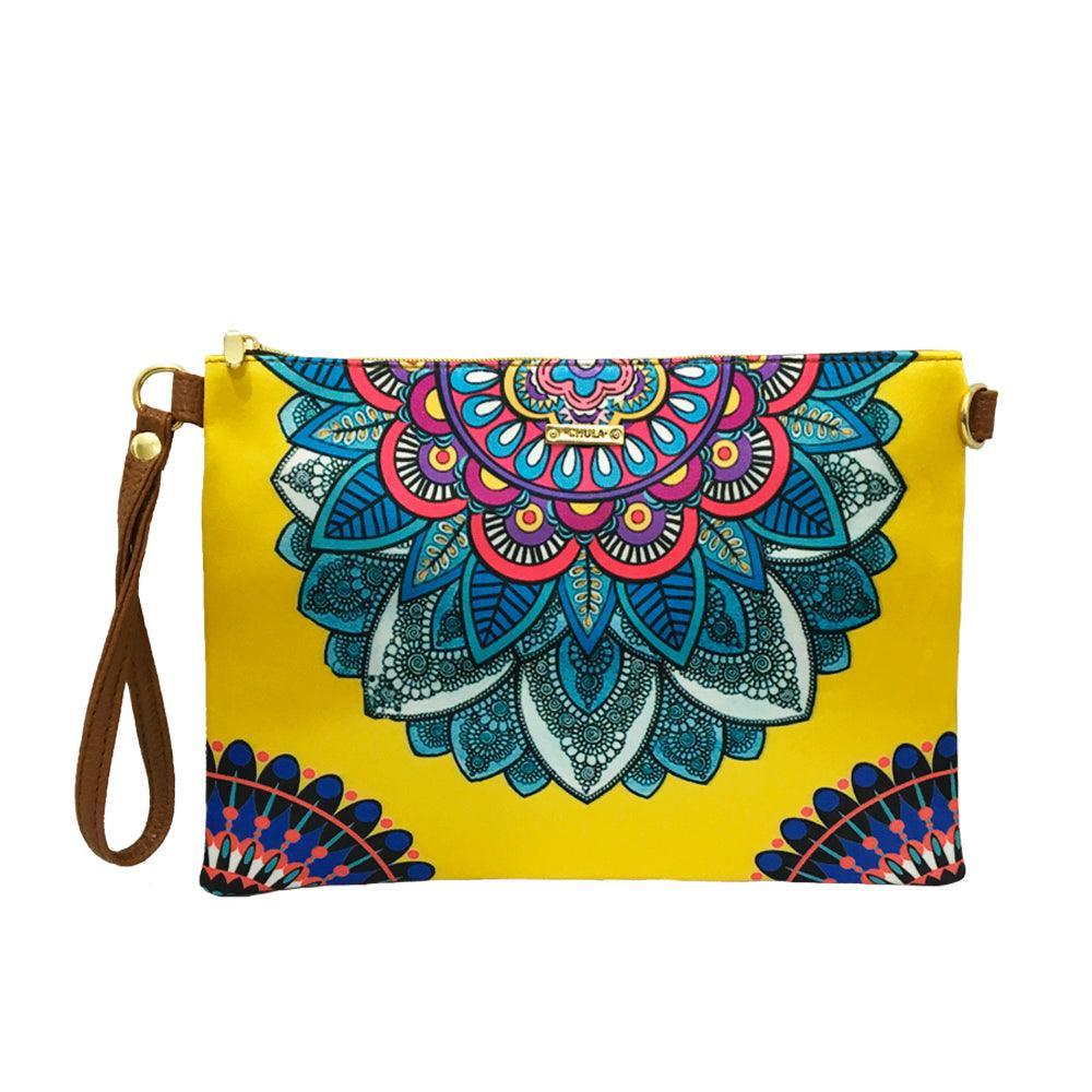 Bolso de Mano y Bandolera Pequeño Clutch Mándala Amarilla | CHULA Tulum - CHICA del Sur