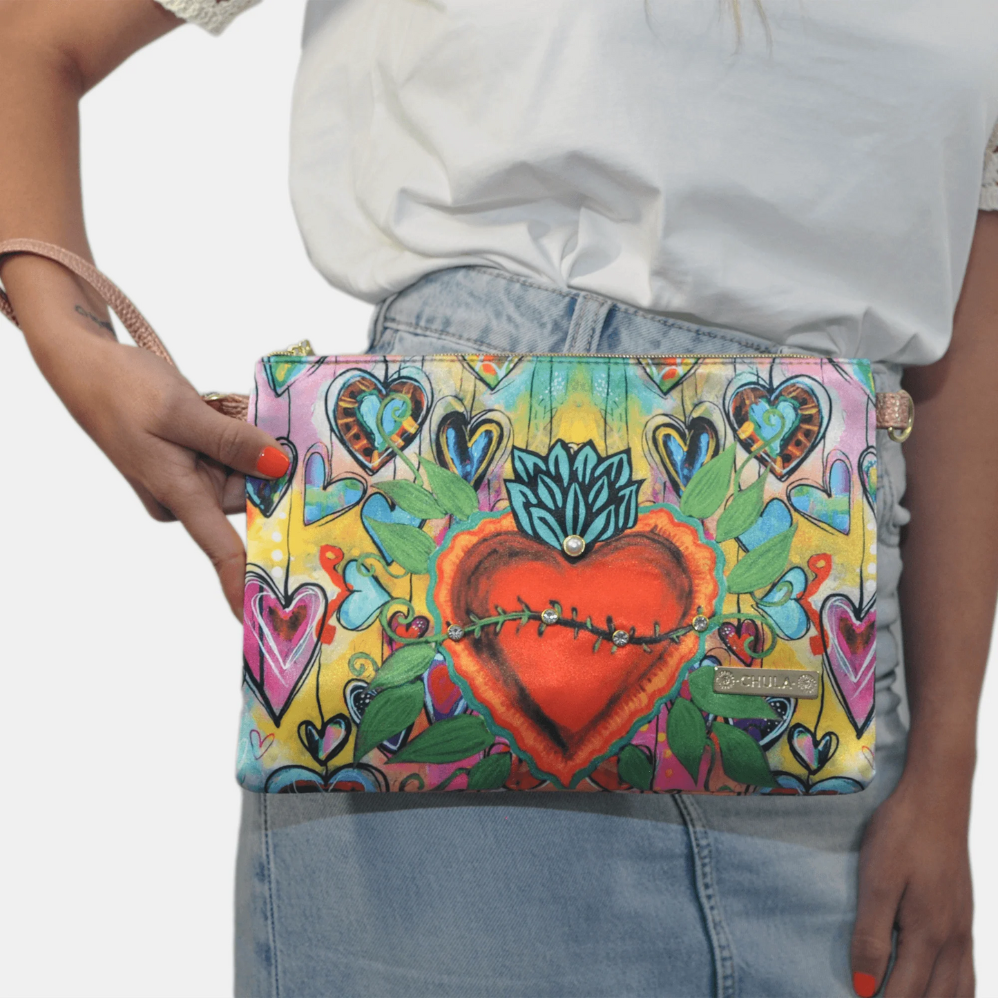 Bolso de Mano y Bandolera Pequeño Clutch Pop Art Corazón | CHULA Tulum - CHICA del Sur