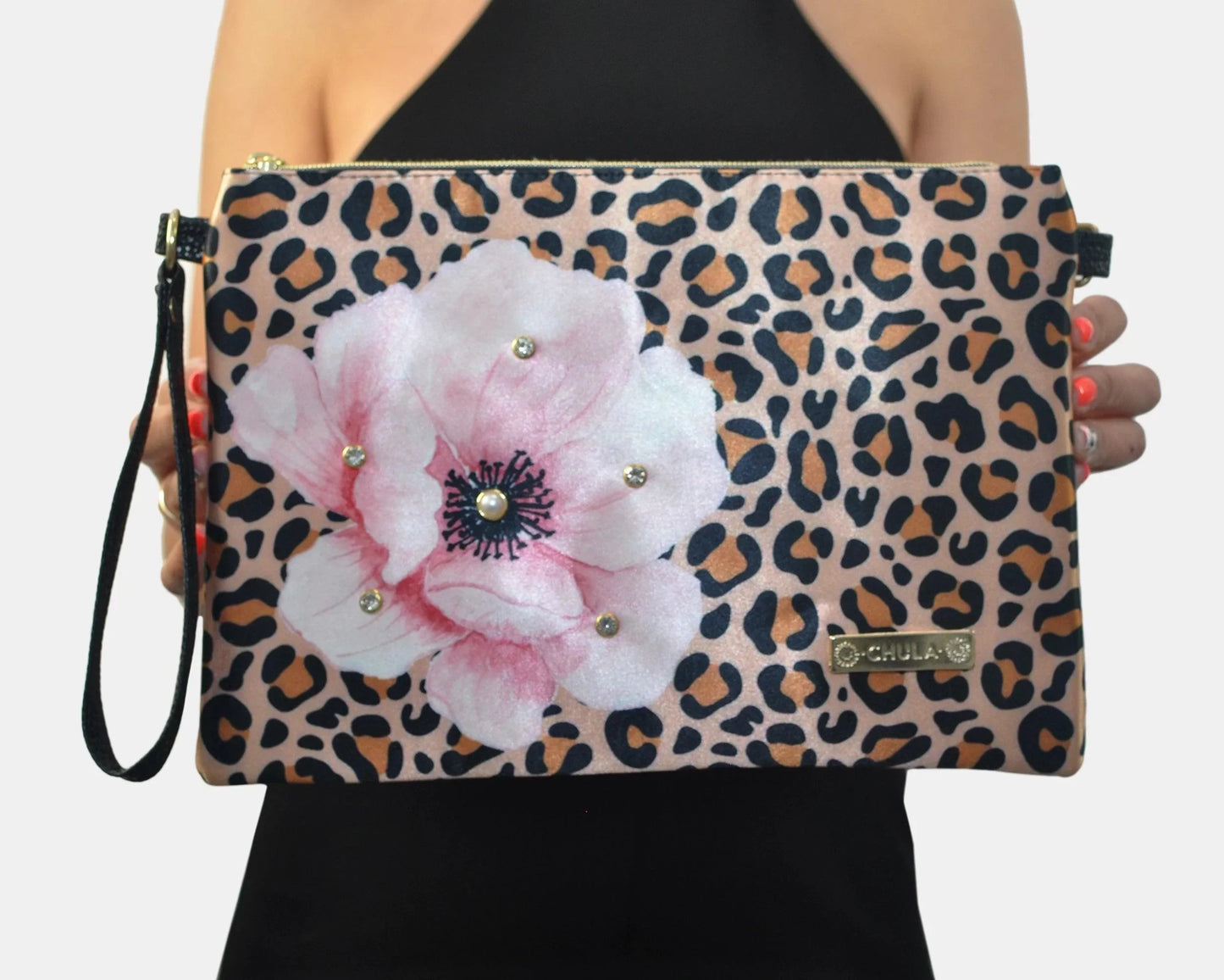 Bolso de Mano y Bandolera Pequeño Clutch Leopardo y Flor | CHULA Tulum - CHICA del Sur