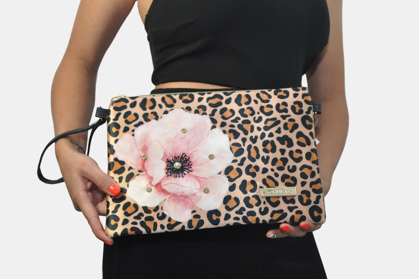 Bolso de Mano y Bandolera Pequeño Clutch Leopardo y Flor | CHULA Tulum - CHICA del Sur