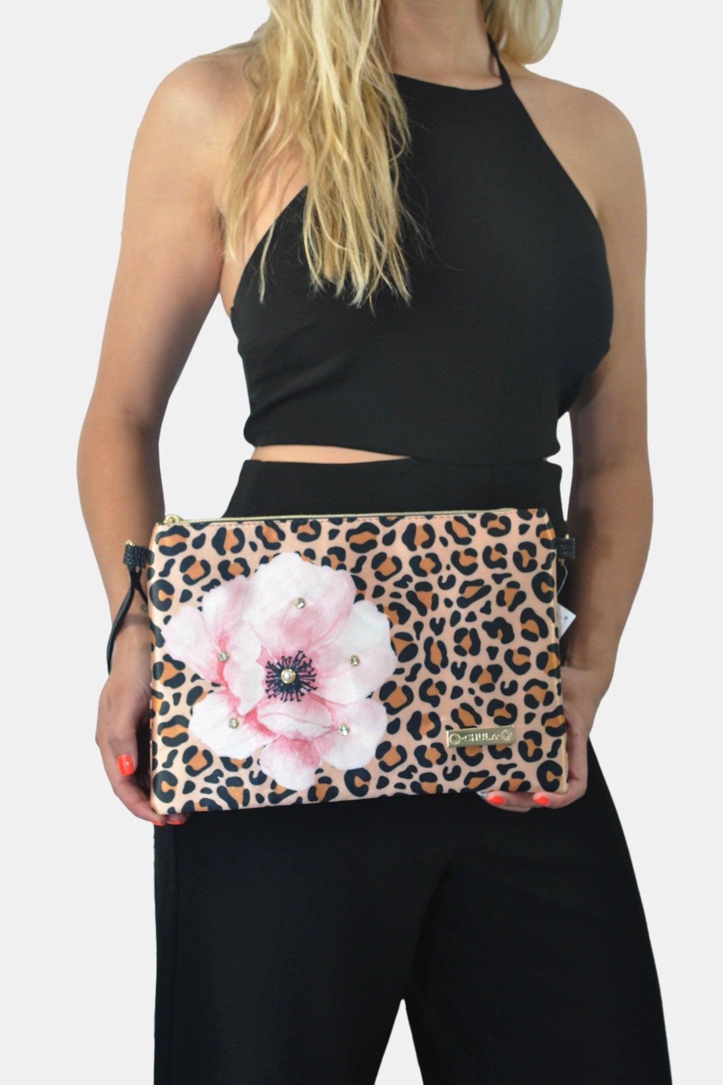 Bolso de Mano y Bandolera Pequeño Clutch Leopardo y Flor | CHULA Tulum - CHICA del Sur