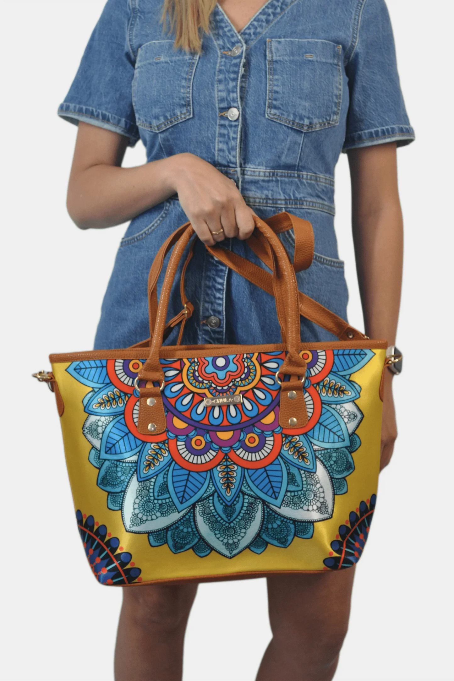 Bolso de hombro y bandolera grande Tania Mandala Amarilla | CHULA Tulum - CHICA del Sur