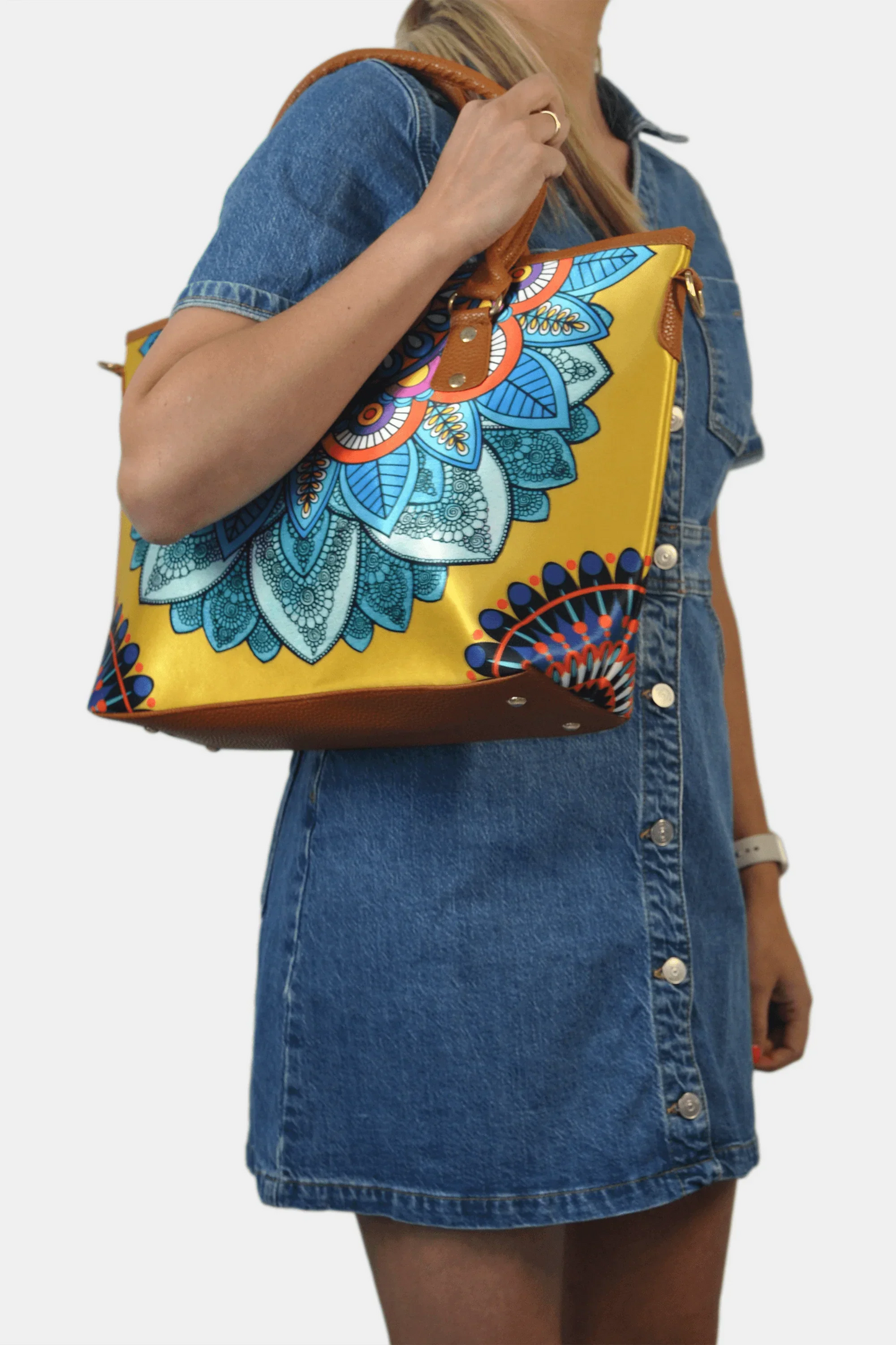 Bolso de hombro y bandolera grande Tania Mandala Amarilla | CHULA Tulum - CHICA del Sur