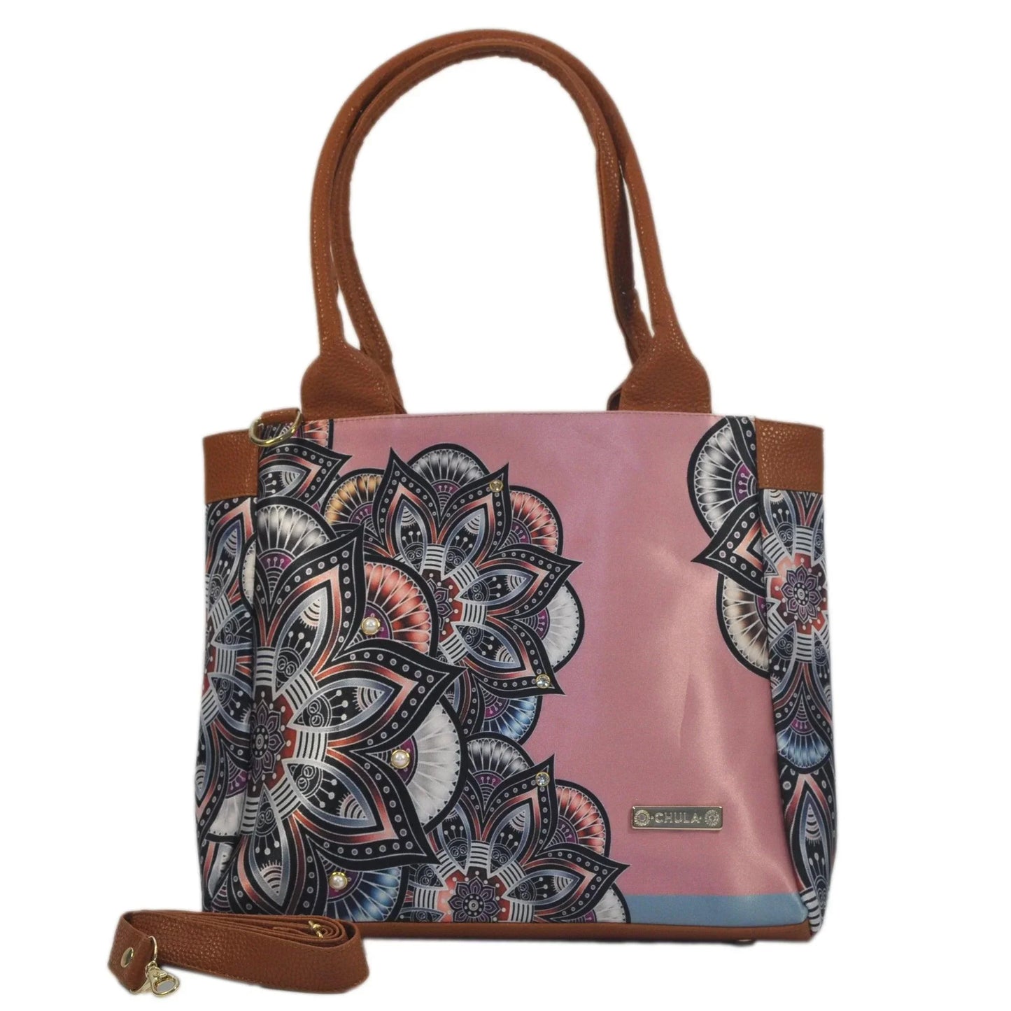 Bolso de hombro y bandolera grande de mujer Angie Mándala rosa | CHULA Tulum - CHICA del Sur