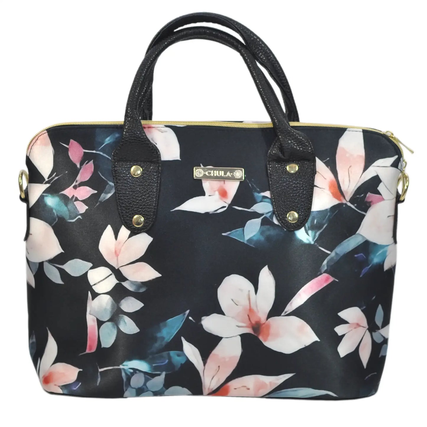 Bolso de mano y bandolera grande Lucia Flor Negro Beige | CHULA Tulum - CHICA del Sur