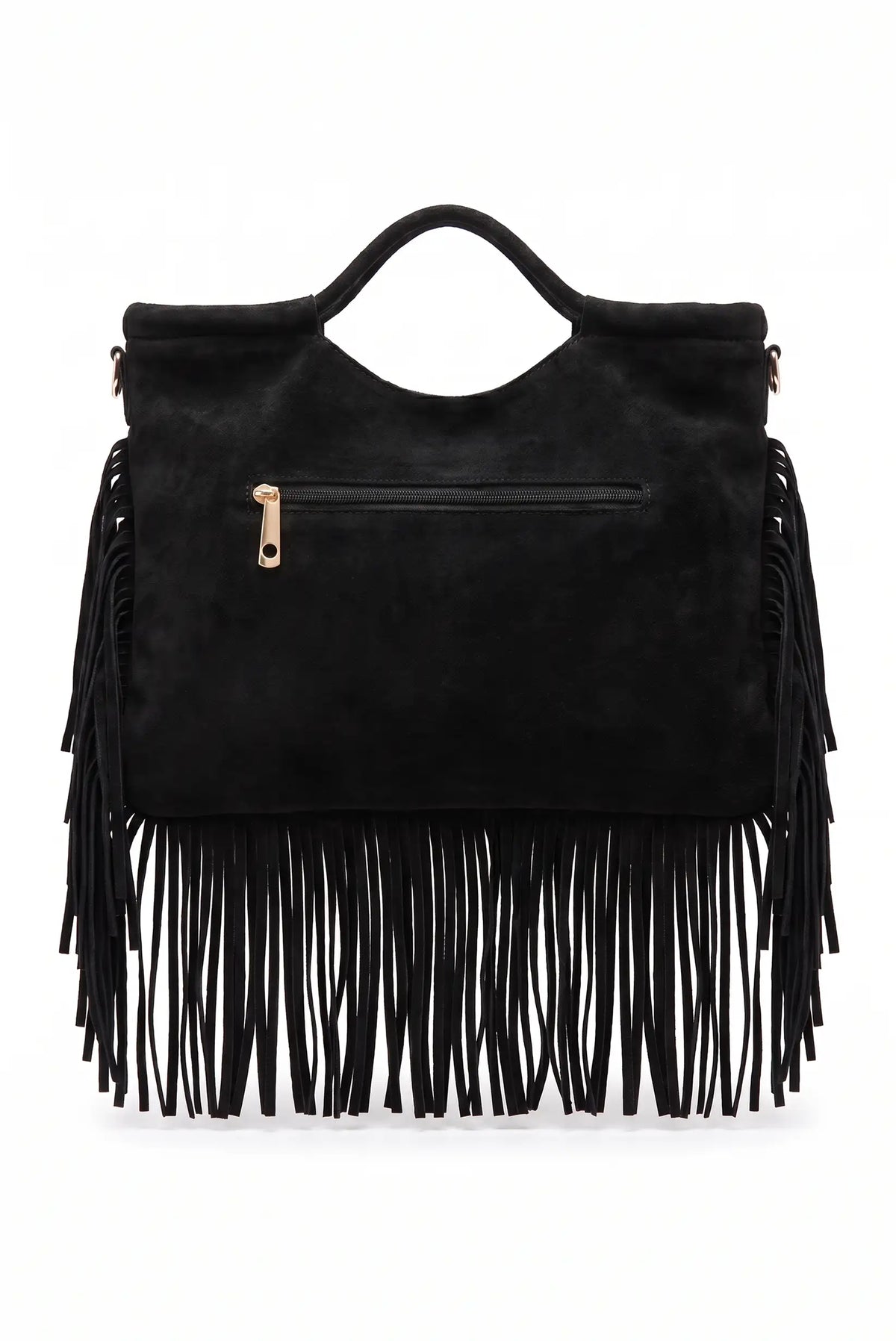 Bolso de mujer negro tipo ante con flecos y asa de mano de CHICA del Sur