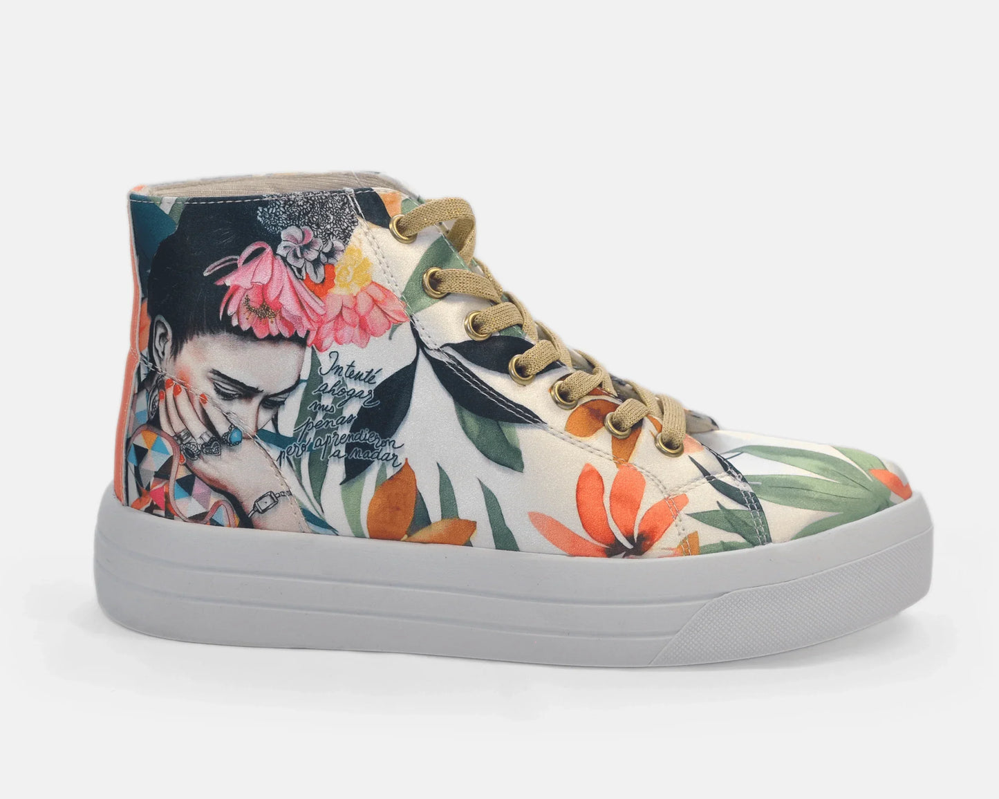 Botas Urbanas Altas de Mujer Frida Kahlo Hojas y Flores - Cuero Vegano | CHULA Tulum - CHICA del Sur