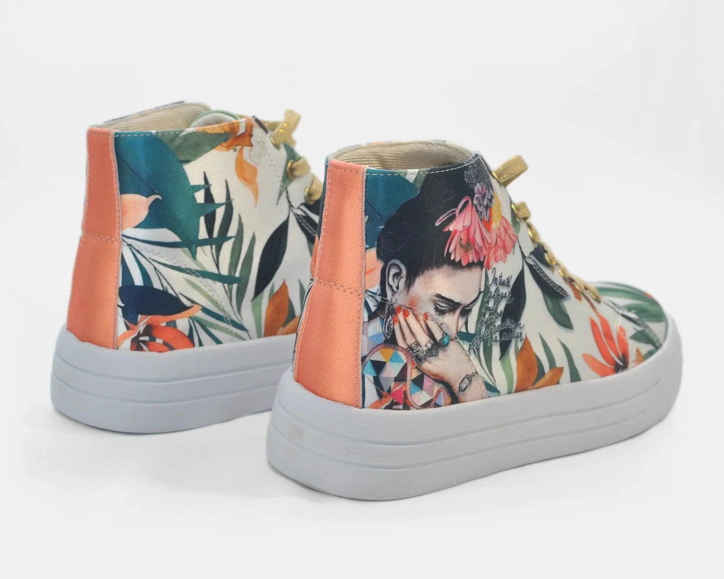 Botas Urbanas Altas de Mujer Frida Kahlo Hojas y Flores - Cuero Vegano | CHULA Tulum - CHICA del Sur