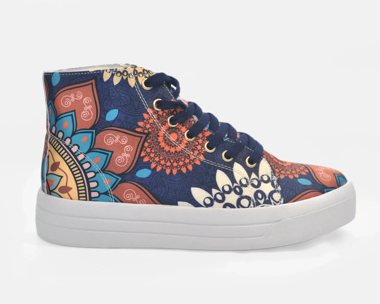 Botas Urbanas Altas de Mujer Flores Mandala azul - Moda Sostenible | CHULA Tulum - CHICA del Sur