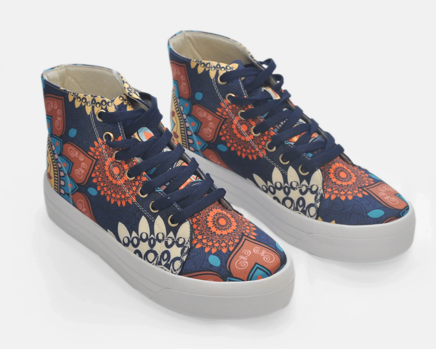 Botas Urbanas Altas de Mujer Flores Mandala azul - Moda Sostenible | CHULA Tulum - CHICA del Sur