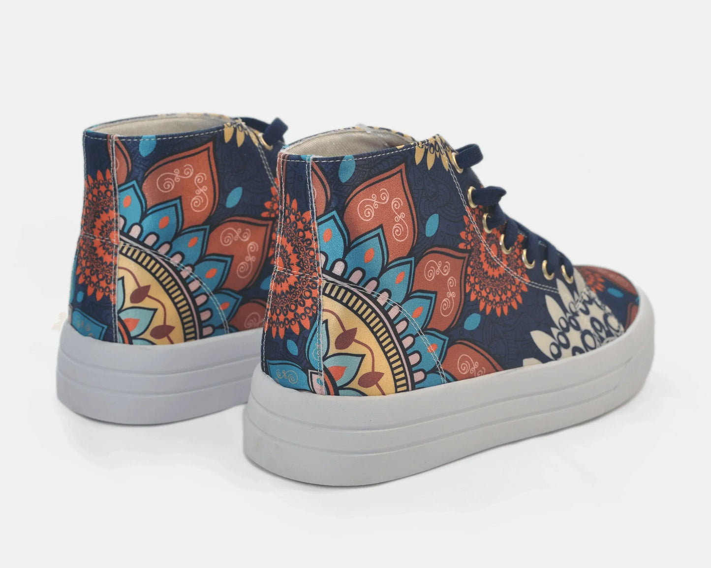 Botas Urbanas Altas de Mujer Flores Mandala azul - Moda Sostenible | CHULA Tulum - CHICA del Sur