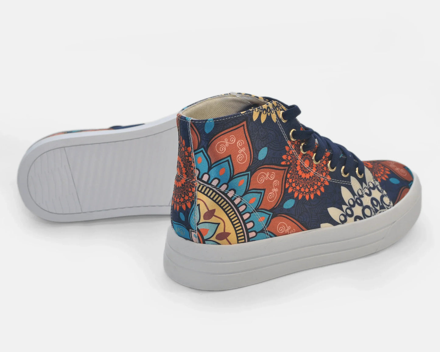 Botas Urbanas Altas de Mujer Flores Mandala azul - Moda Sostenible | CHULA Tulum - CHICA del Sur