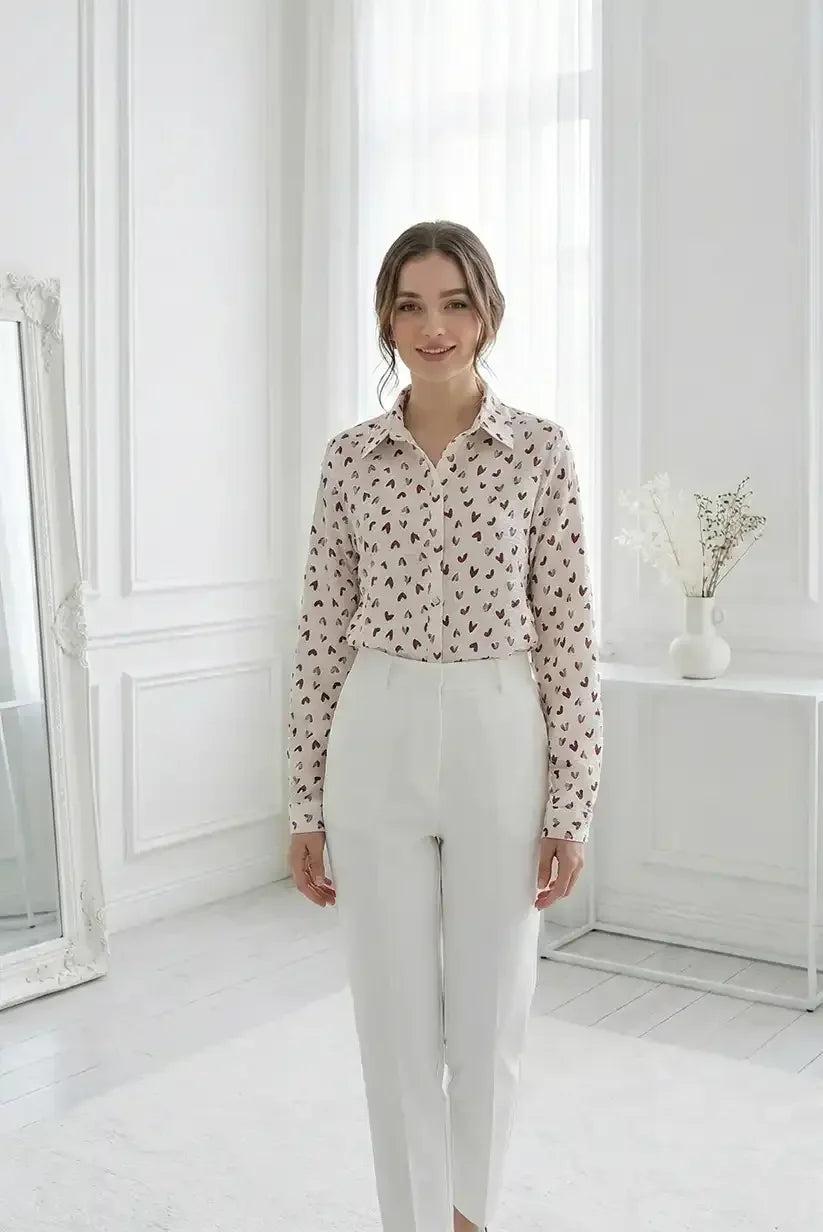 Camisa mujer blanca con corazones burdeos - CHICA del Sur
