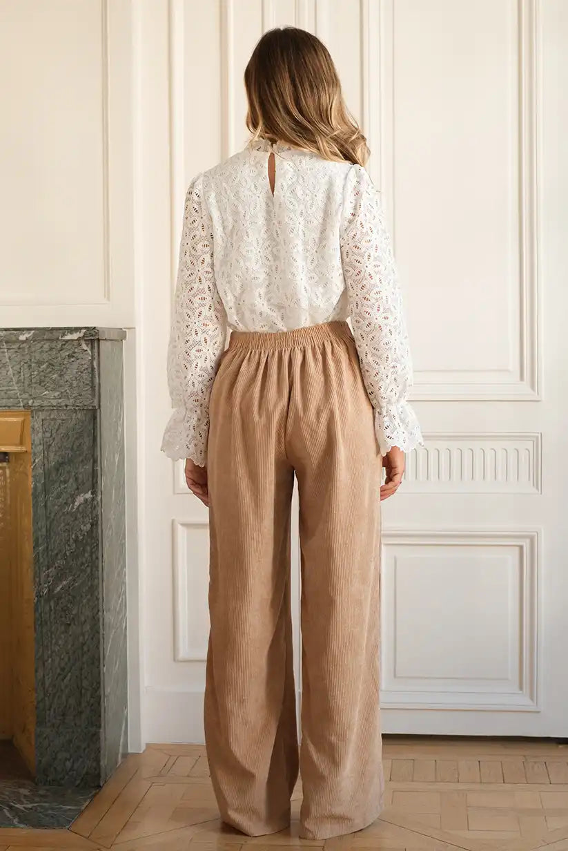 Blusa Blanca Encaje Mujer Manga Larga Cuello Alto Romántico - CHICA del Sur