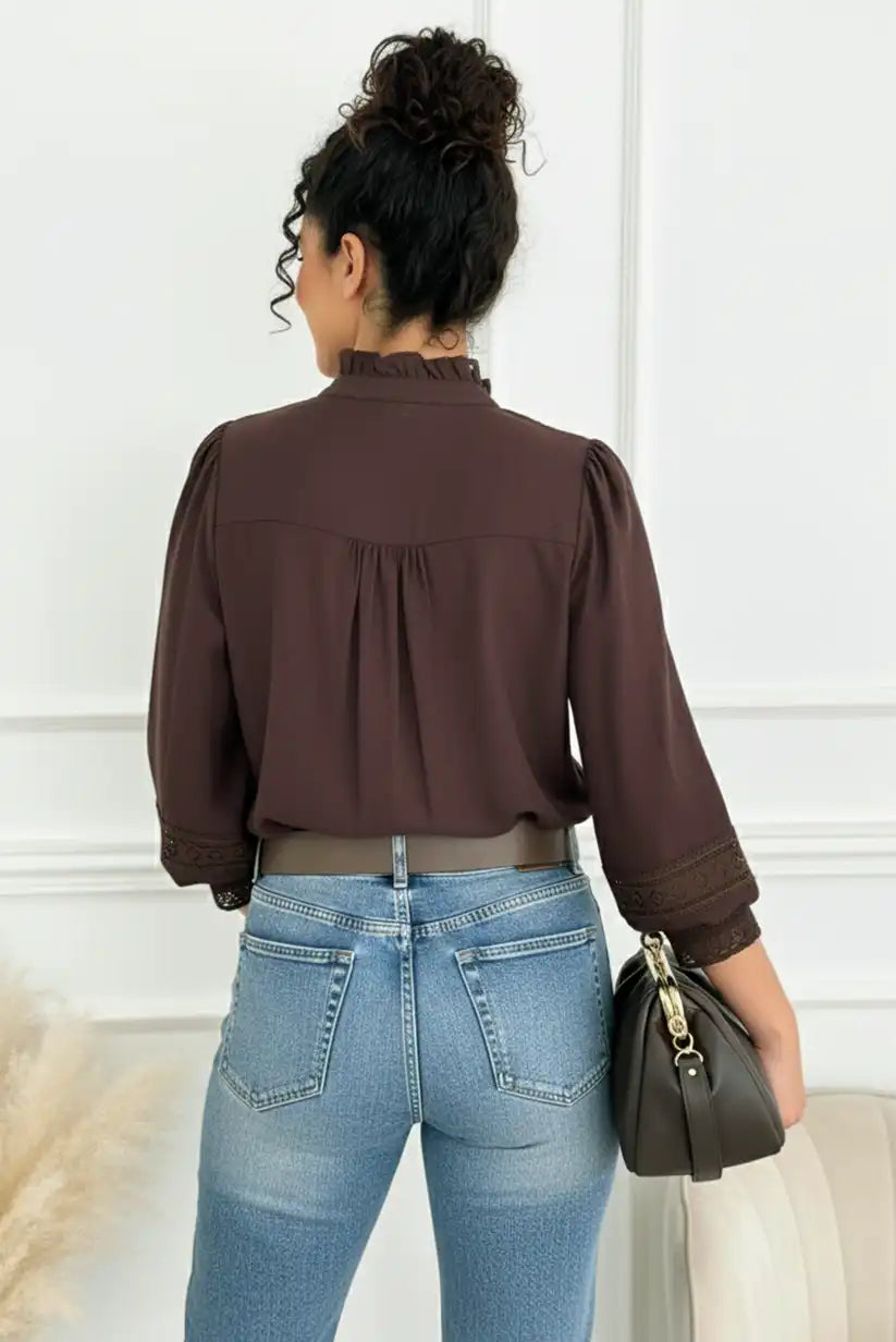 Blusa de mujer manga larga marron chocolate - CHICA del Sur