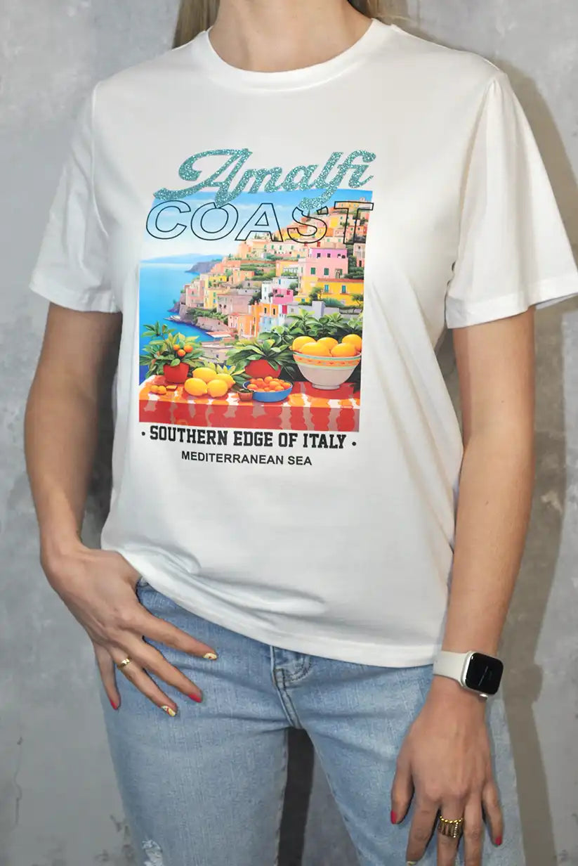 Camiseta Mujer Costa Amalfitana | Paisaje Mediterráneo Verano 2025 - CHICA del Sur