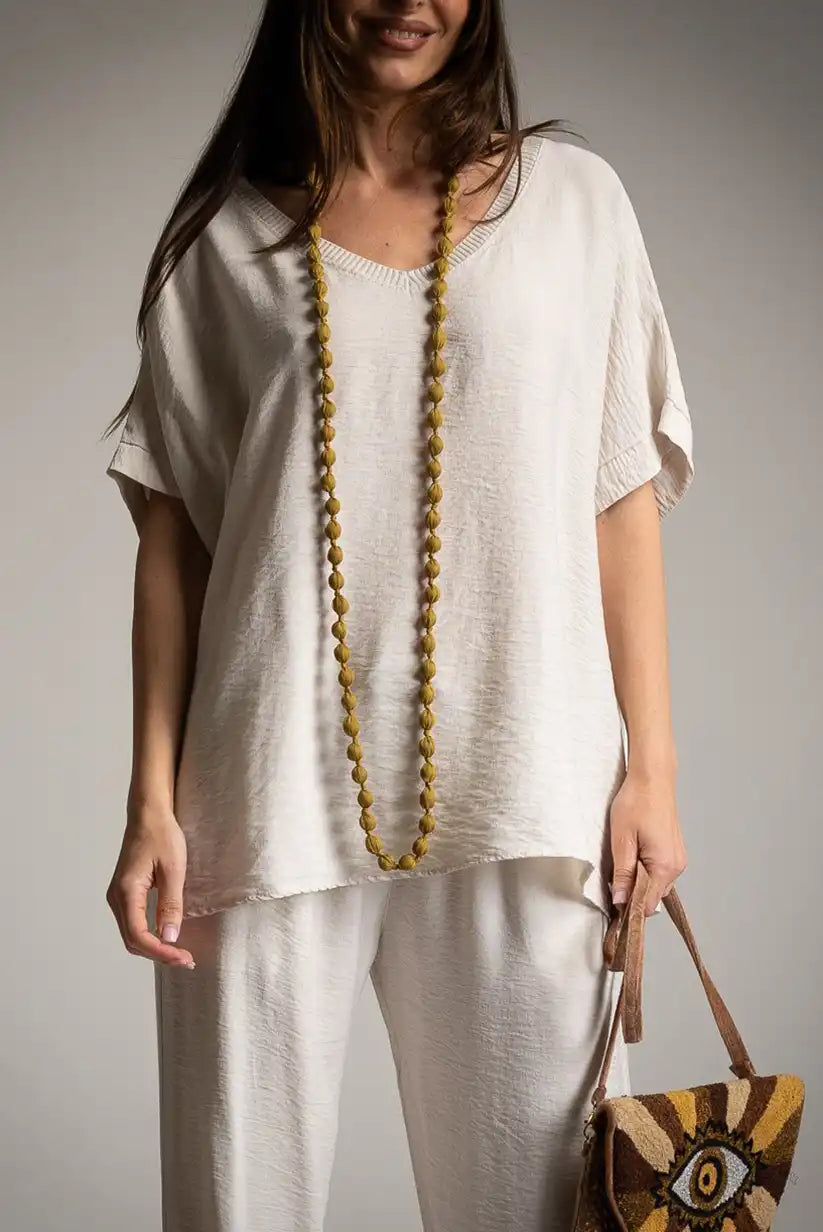 Camiseta oversize beige con puntilla espalda - CHICA del Sur