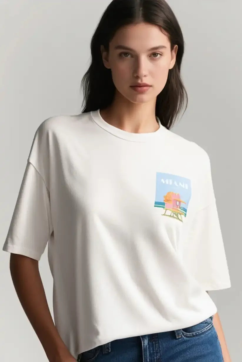 Camiseta manga corta mujer blanca MIAMI - CHICA del Sur