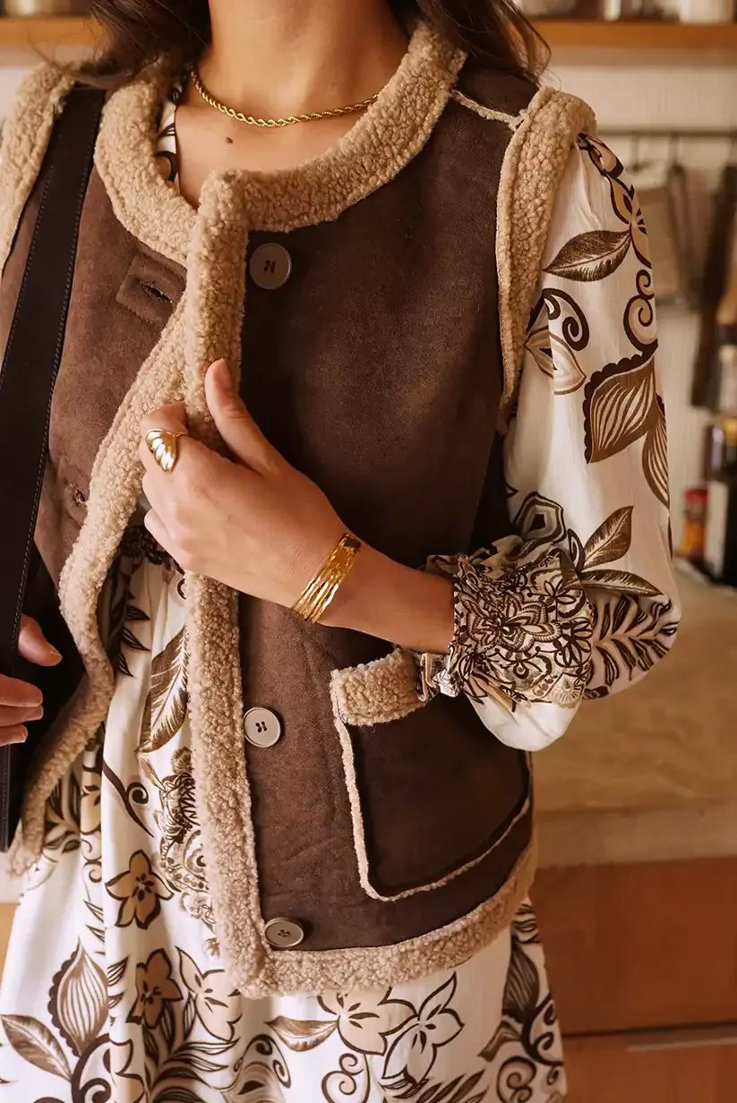 Chaleco Marrón Borreguito Mujer Estilo Boho Otoño Cozy Chic - CHICA del Sur