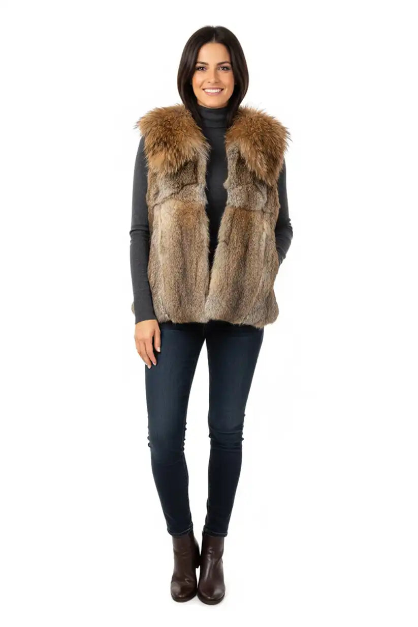 Chaleco Pelo Natural Mujer Tonos Tierra Elegante y Cálido Otoño