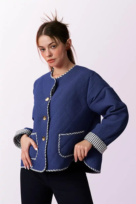 Chaqueta acolchada azul mujer elegante con forro cuadros Cazorla - CHICA del Sur