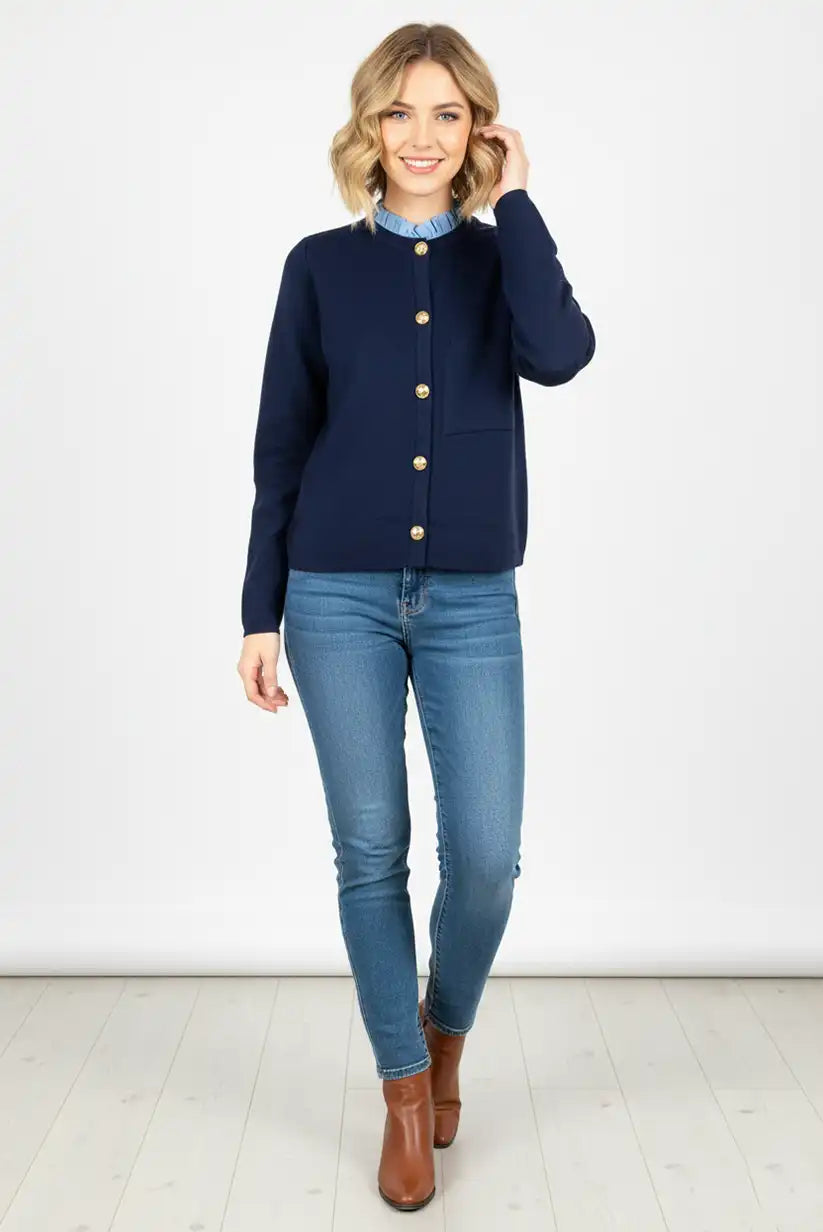 Chaqueta Mujer Azul Viscosa con Detalle en el Cuello Elegante