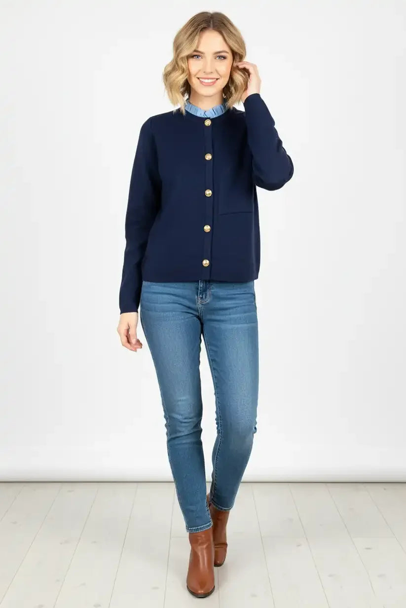 Chaqueta Mujer Azul Viscosa con Detalle en el Cuello Elegante - CHICA del Sur