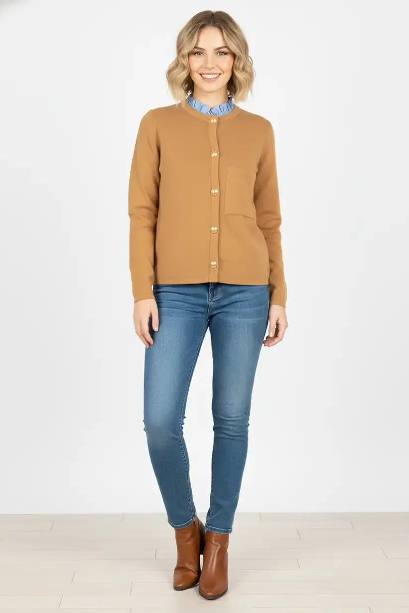 Chaqueta Mujer Camel Elegante con Cuello Detalle Tallas S/M M/L - CHICA del Sur