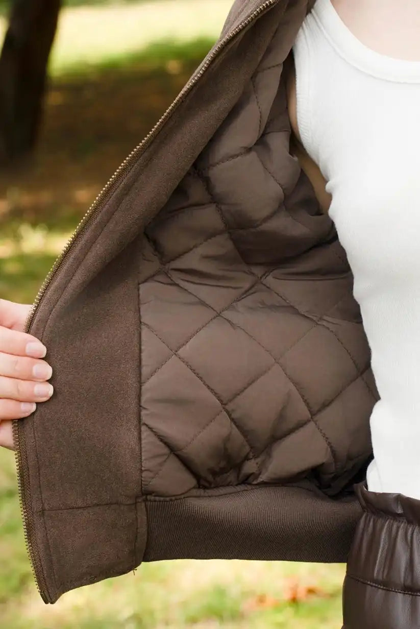Chaqueta Bomber Mujer Marrón Chocolate Otoño con Cremallera Moderna - CHICA del Sur