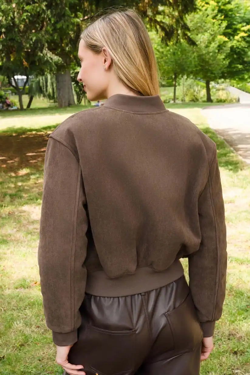 Chaqueta Bomber Mujer Marrón Chocolate Otoño con Cremallera Moderna - CHICA del Sur