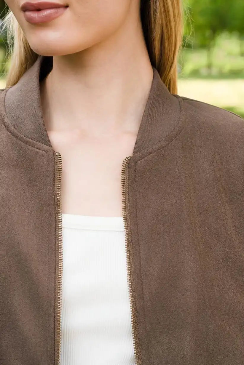 Chaqueta Bomber Mujer Marrón Chocolate Otoño con Cremallera Moderna - CHICA del Sur