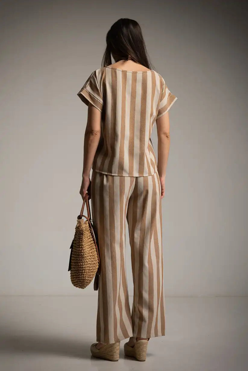 Conjunto rayas beige mujer – Lino y algodón | Estilo mediterráneo - CHICA del Sur