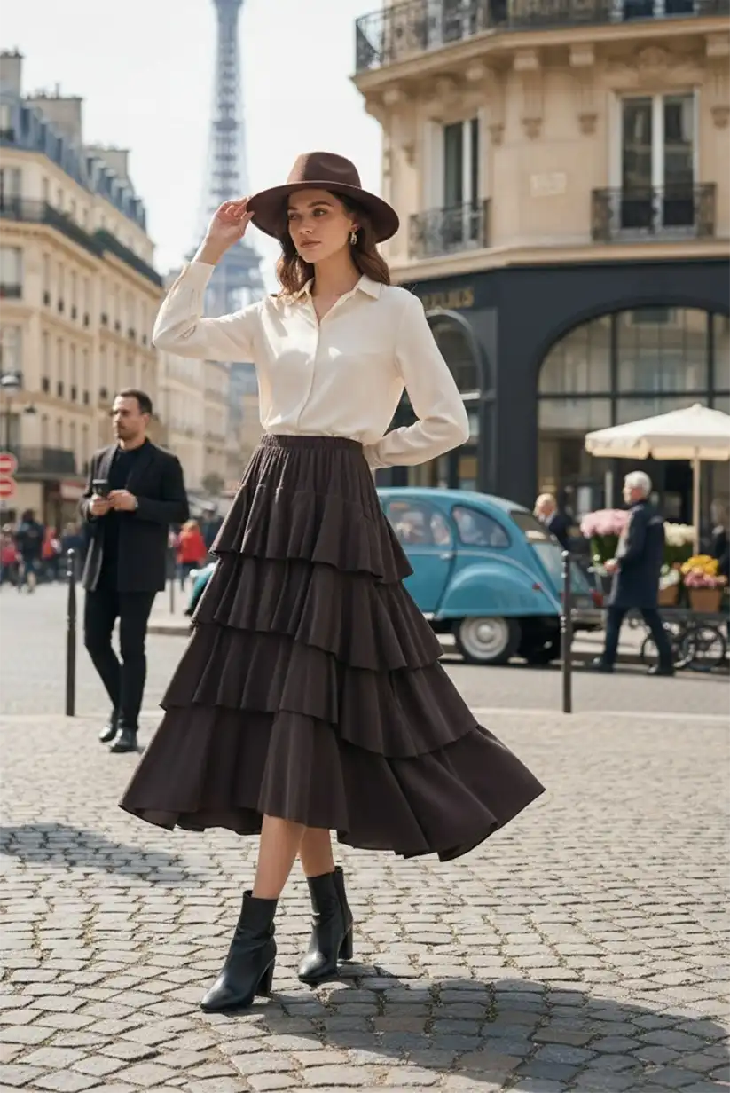 Falda de pana fina marrón chocolate de mujer - CHICA del Sur