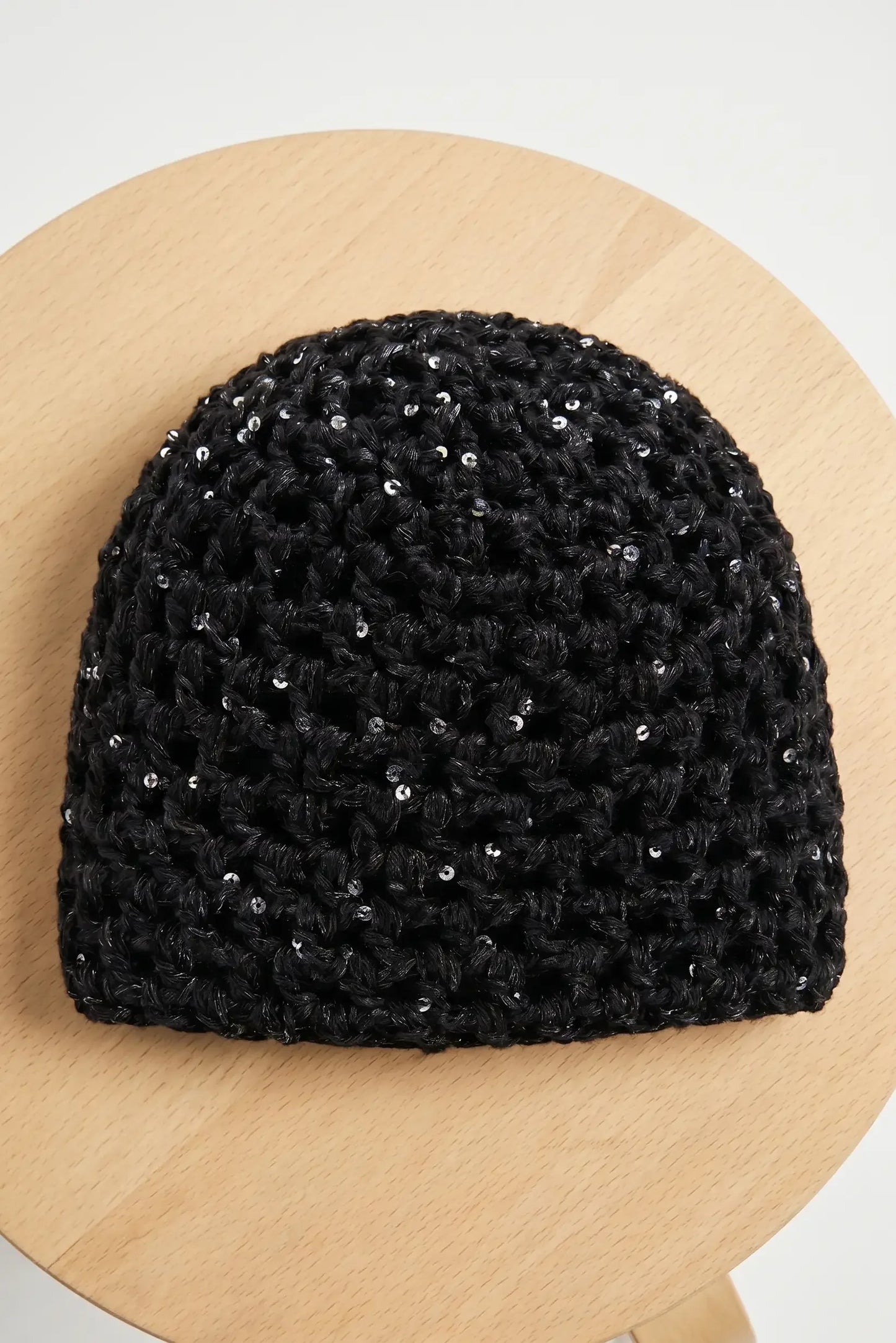Gorro negro de punto con lentejuelas, accesorio de moda femenina