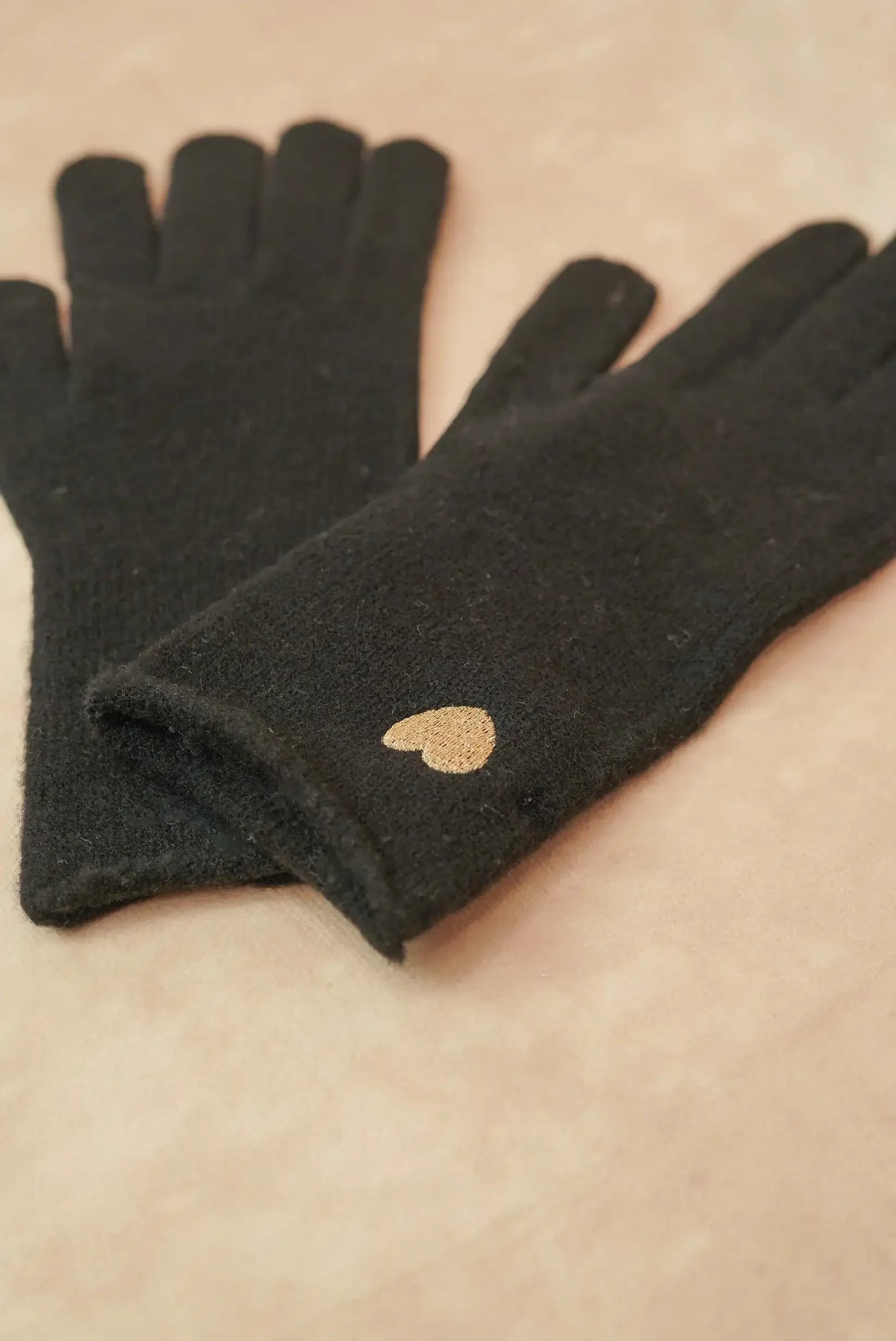 Guantes de mujer invierno negros con detalle de corazón dorado, moda casual CHICA del Sur