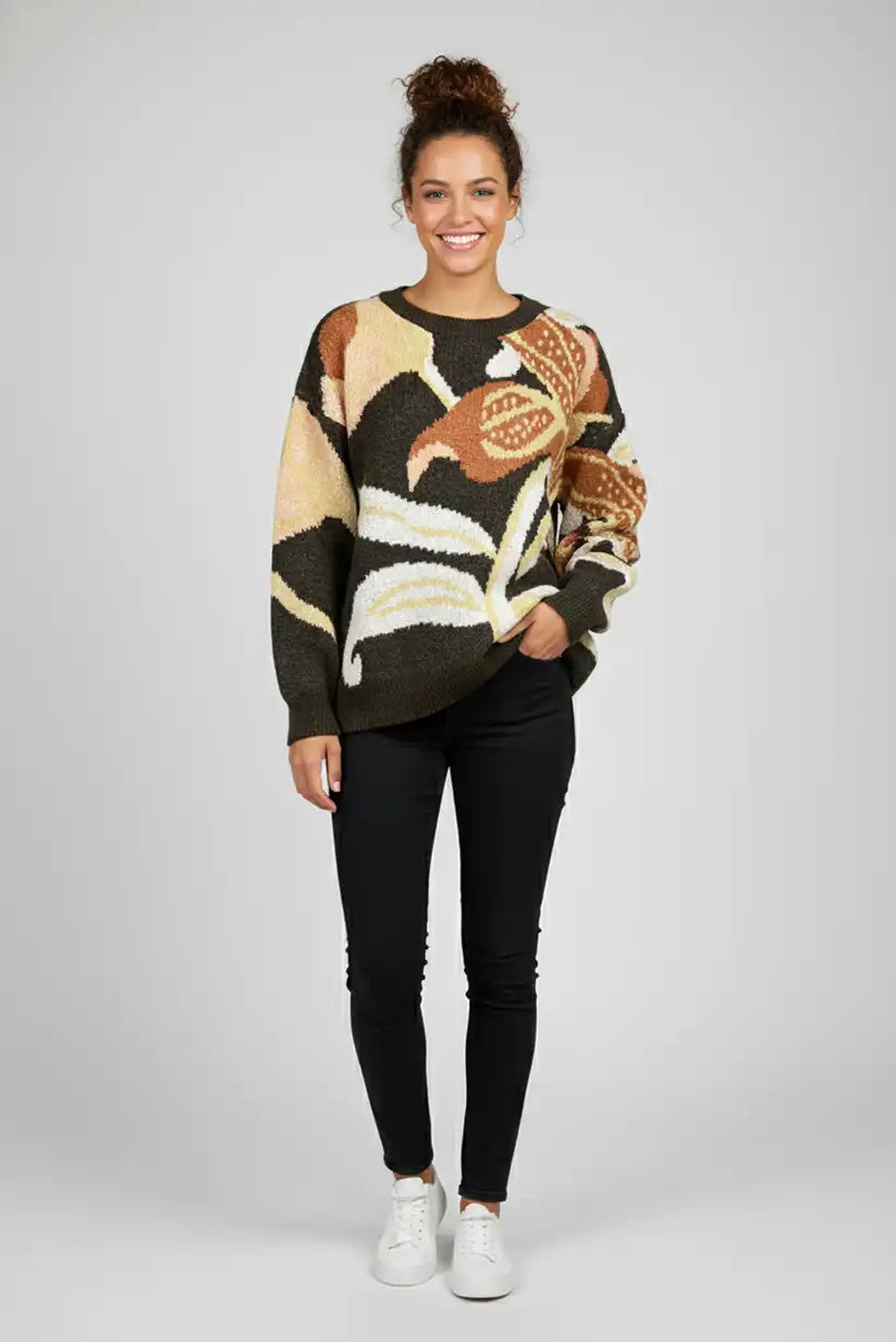 Jersey estampado floral en tonos tierra “Florencia”
