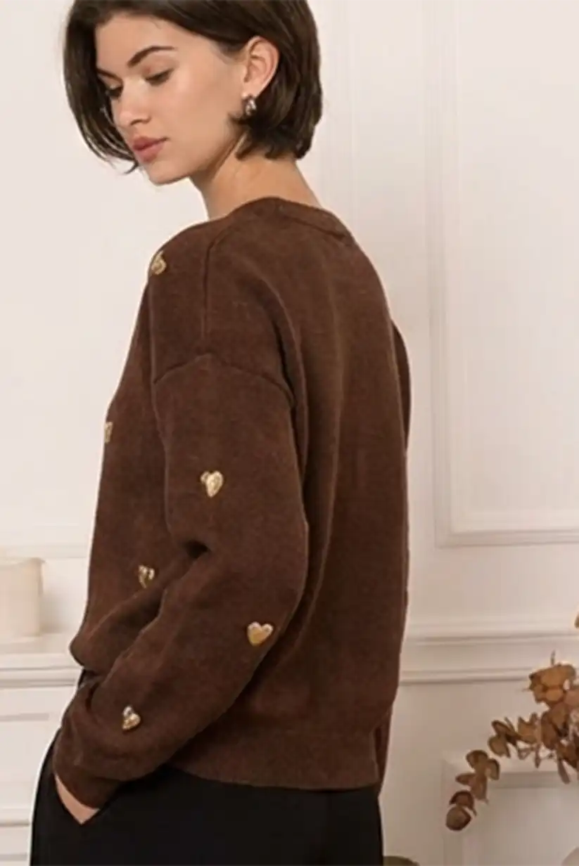 Jersey mujer marrón chocolate con corazones